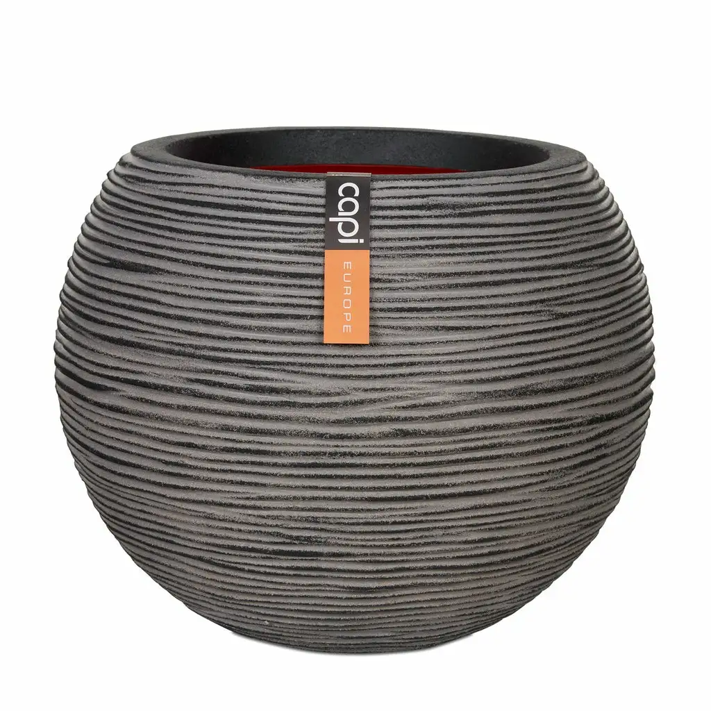 Vaas bol rib nl d62h48cm antraciet afbeelding