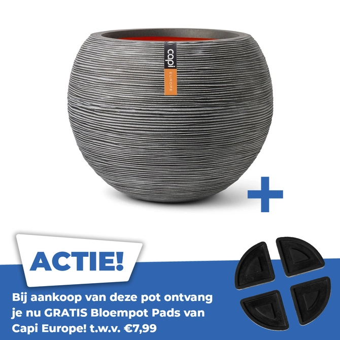 Vaas bol rib nl d62h48cm antraciet - afbeelding 1