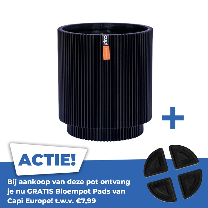 Vaas cilinder groove d11h12cm zwart - afbeelding 1