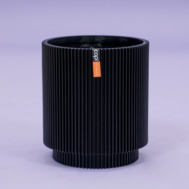 Vaas cilinder groove d11h12cm zwart - afbeelding 1