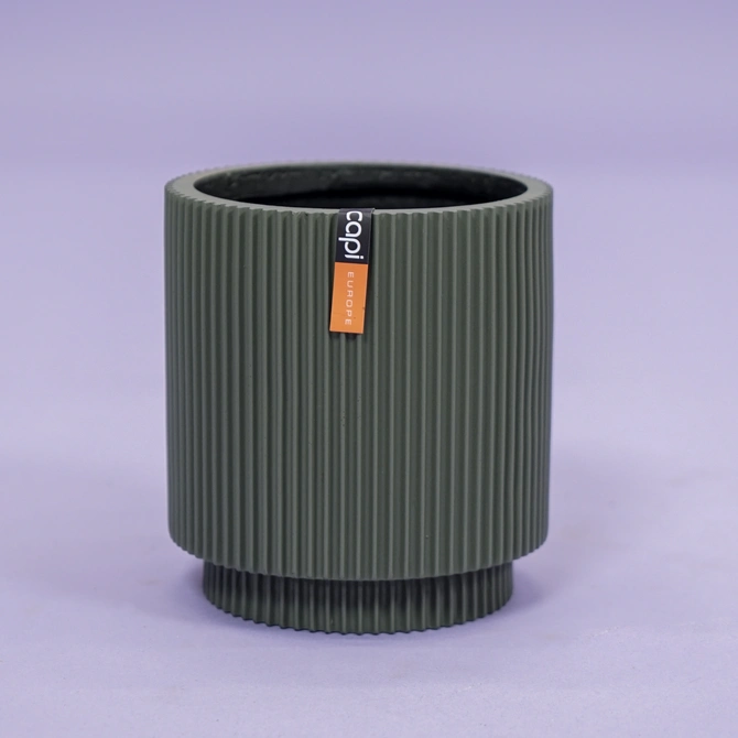 Vaas cilinder groove d15h17cm groen - afbeelding 1