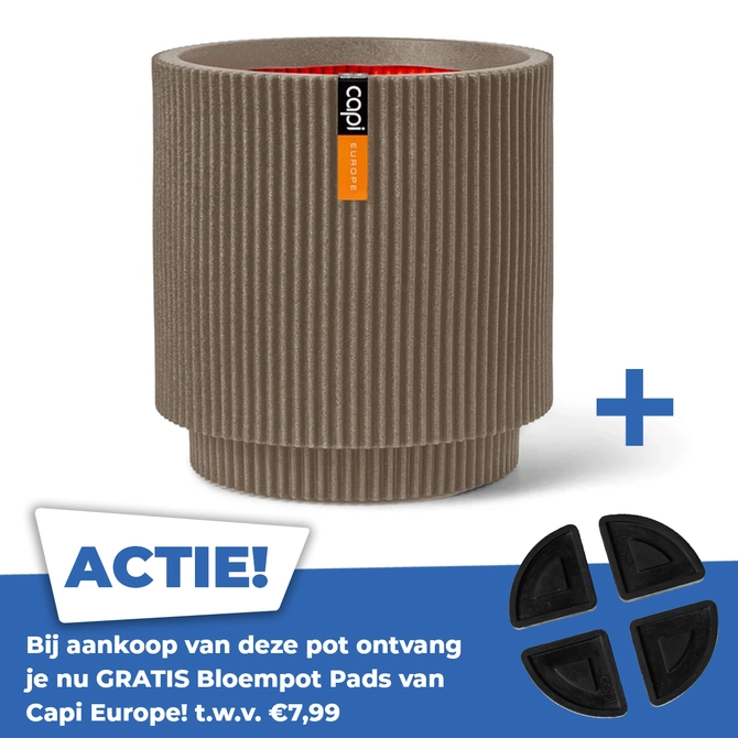 Vaas cilinder Groove NL 44x46 warm taupe - afbeelding 1