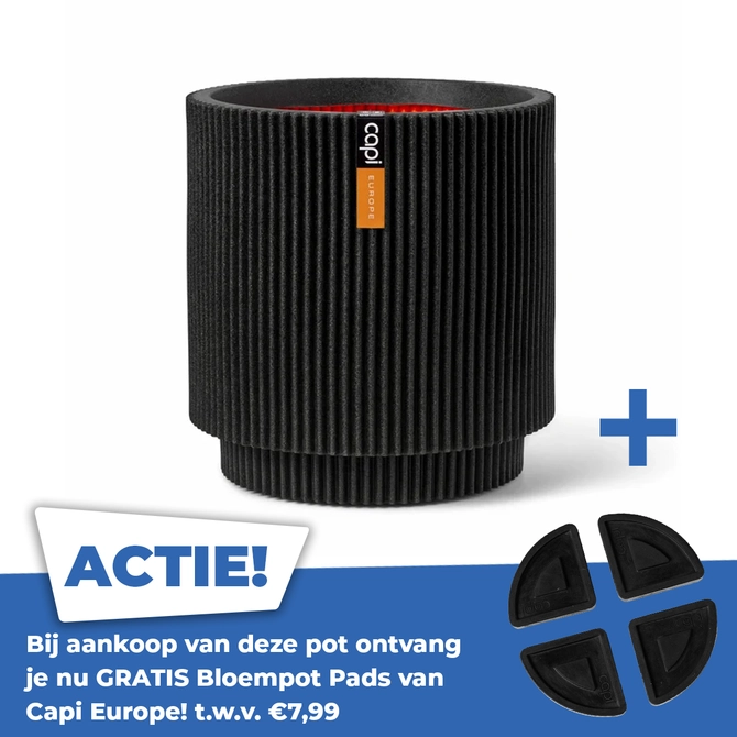 Vaas cylinder groove nl 36x38cm zwart - afbeelding 1