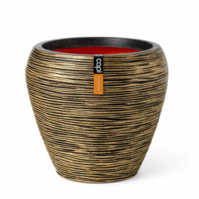 Vase taper round Rib NL 42x38 black gold, Capi Europe, tuincentrumoutlet