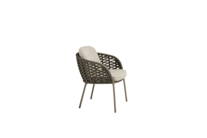 Vera dining chair mocca with 2 cushions, zijaanzicht 4 seasons outdoor, tuincentrumoutlet.com