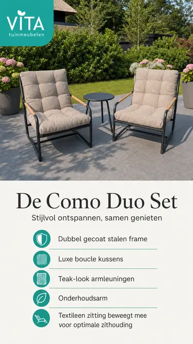 Vita Como loungestoel + bijzettafel stoel voor, vita tuinmeubelen, Tuincentrumoutlet.com