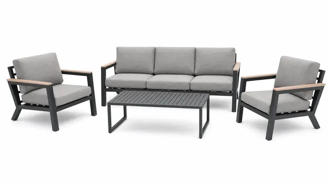 Vita Emerson loungeset antraciet 4-delig met teak look arm liggers - Vita tuinmeubelen - afbeelding 1