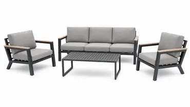 Vita Emerson loungeset antraciet 4-delig met teak look arm liggers - Vita tuinmeubelen - afbeelding 1