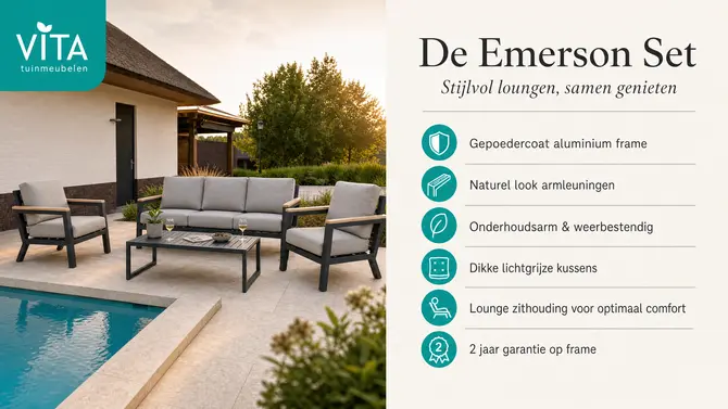 Vita Emerson loungeset antraciet 4-delig met teak look arm liggers - Vita tuinmeubelen - afbeelding 2