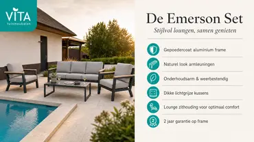 Vita Emerson loungeset antraciet 4-delig met teak look arm liggers - Vita tuinmeubelen - afbeelding 2