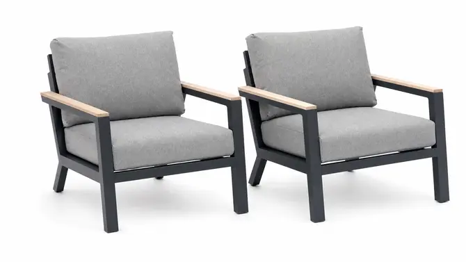 Vita Emerson loungeset antraciet 4-delig met teak look arm liggers - Vita tuinmeubelen - afbeelding 5