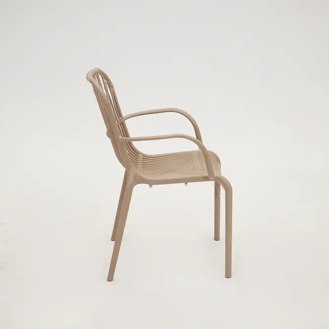 Vita Madrid diningstoel stapelbaar taupe zijkant, Vita, tuincentrumoutlet.com