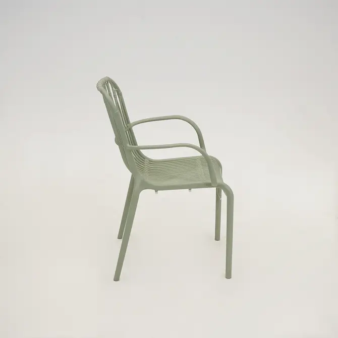 Vita Madrid diningstoel stapelbaar vergrijsd groen zijkant, Vita, tuincentrumoutlet.com