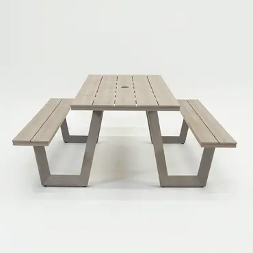 Vita Massa rechthoekige picknicktafel taupe zijkant, Vita tuinmeubelen, tuincentrumoutlet.com