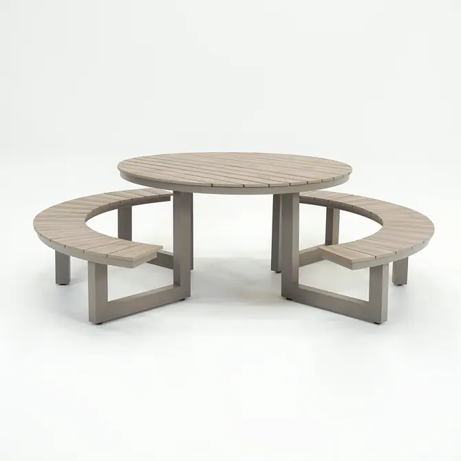 Vita Massa ronde picknicktafel taupe, Vita tuinmeubelen, tuincentrumoutlet.com
