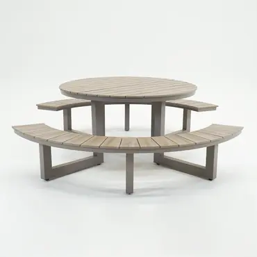 Vita Massa ronde picknicktafel taupe zijkant, Vita tuinmeubelen, tuincentrumoutlet.com