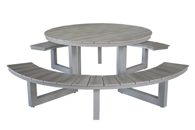 Vita Massa ronde picknicktafel taupe, Vita tuinmeubelen, tuincentrumoutlet.com