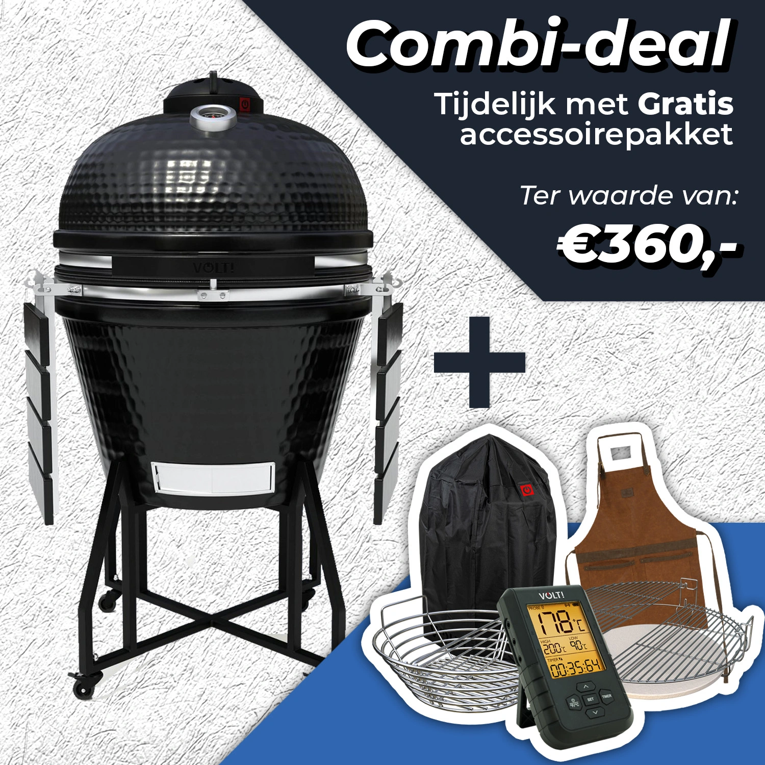 Volt! Grenade Grill 22' Zwart Keramische Kamado BBQ Large Barbecue