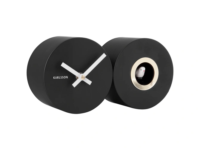 Wall clock Duo Cuckoo matt black schuin, present time, tuincentrumoutlet.com