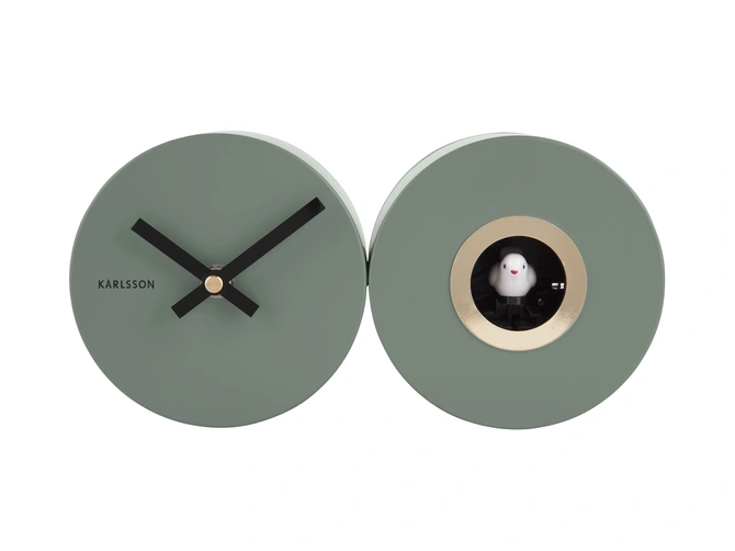 Wall clock Duo Cuckoo matt jungle green, present time, tuincentrumoutlet.com