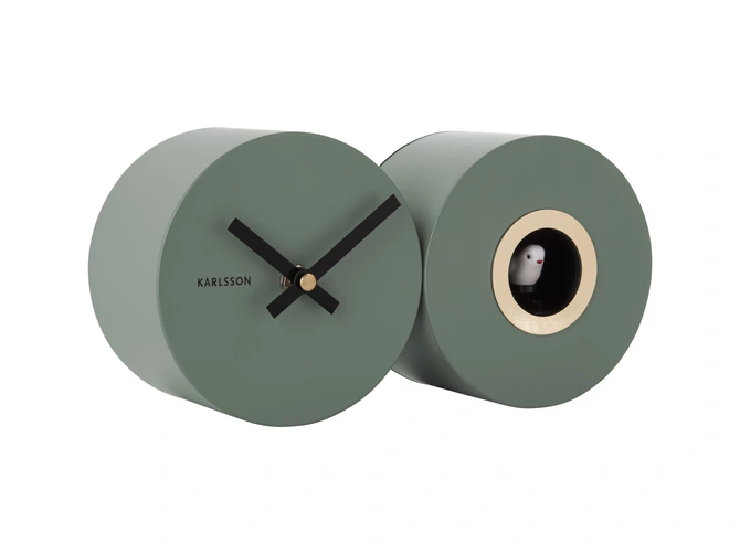 Wall clock Duo Cuckoo matt jungle green schuin, present time, tuincentrumoutlet.com