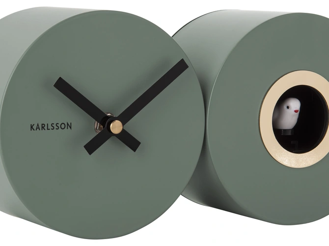 Wall clock Duo Cuckoo matt jungle green details, present time, tuincentrumoutlet.com