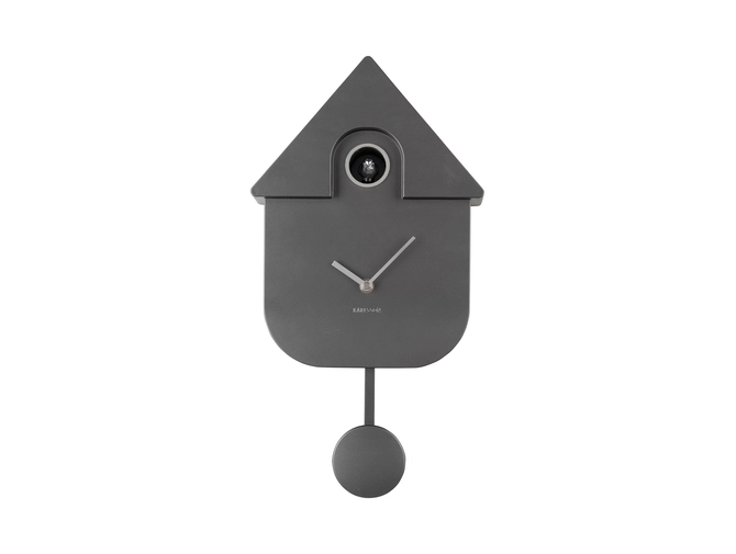 Wall clock Modern Cuckoo ABS metallic dark grey voorkant, present time, tuincentrumoutlet.com