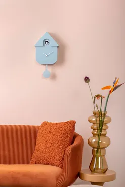 Wall clock Modern Cuckoo ABS soft blue sfeer, present time, tuincentrumoutlet.com