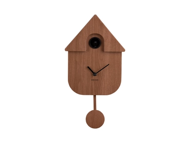 Wall clock Modern Cuckoo dark wood print voorkant, present time, tuincentrumoutlet.com