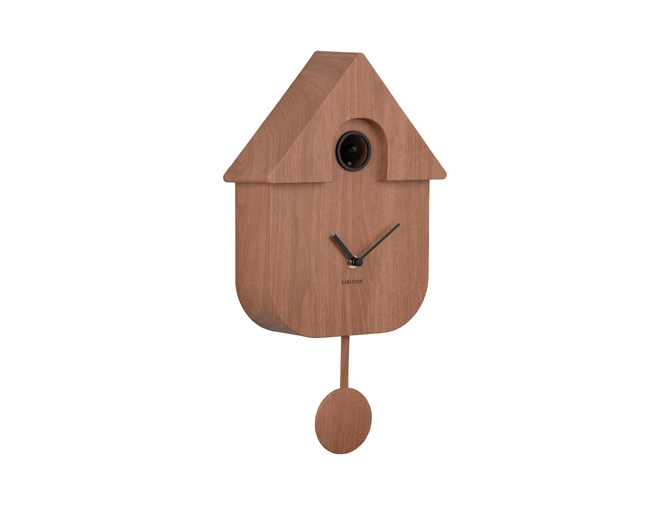 Wall clock Modern Cuckoo dark wood print, present time, tuincentrumoutlet.com