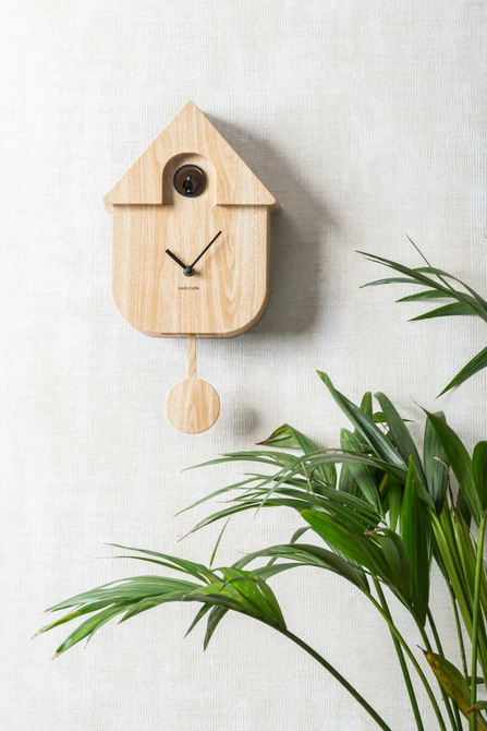 Wall clock Modern Cuckoo light wood print sfeer, present time, tuincentrumoutlet.com