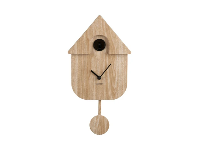 Wall clock Modern Cuckoo light wood print voorkant, present time, tuincentrumoutlet.com