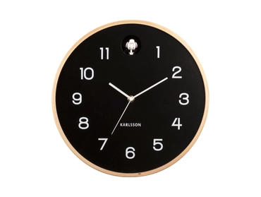 Wall clock Natural Cuckoo birch wood black, present time, tuincentrumoutlet.com