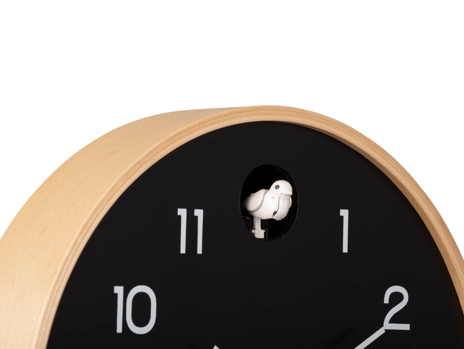 Wall clock Natural Cuckoo birch wood black details, present time, tuincentrumoutlet.com