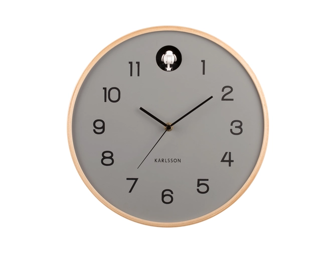 Wall clock Natural Cuckoo birch wood mouse grey, present time, tuincentrumoutlet.com