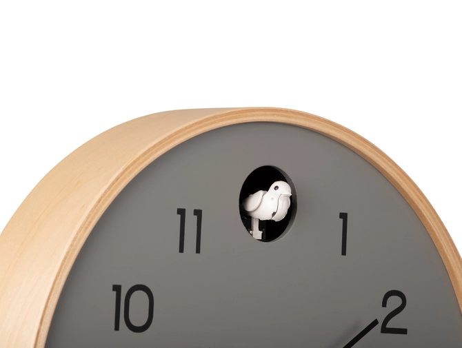 Wall clock Natural Cuckoo birch wood mouse grey details, present time, tuincentrumoutlet.com