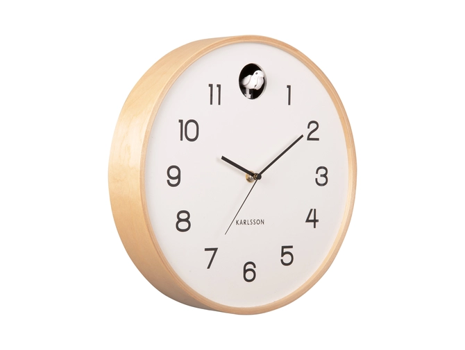 Wall clock Natural Cuckoo birch wood white schuin, present time, tuincentrumoutlet.com