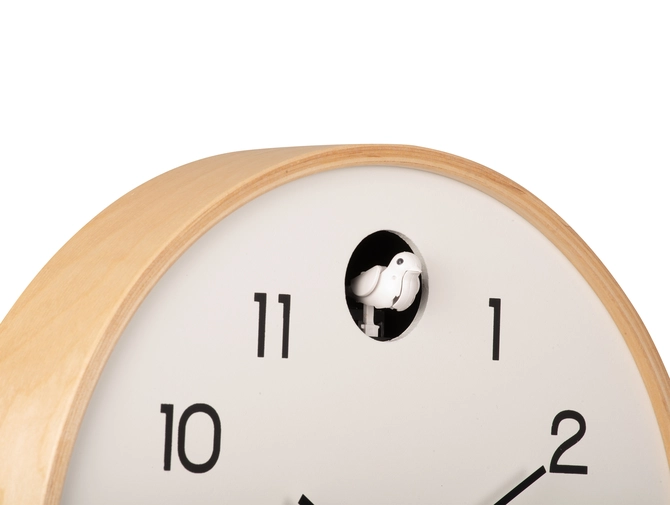 Wall clock Natural Cuckoo birch wood white detail, present time, tuincentrumoutlet.com