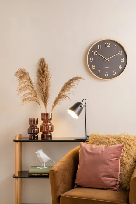 Wall clock Pure wood grain medium black sfeer, present time, tuincentrumoutlet.com