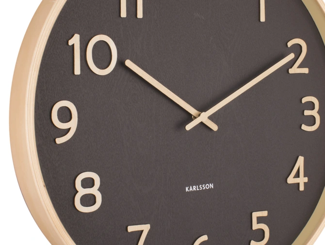 Wall clock Pure wood grain medium black details, present time, tuincentrumoutlet.com