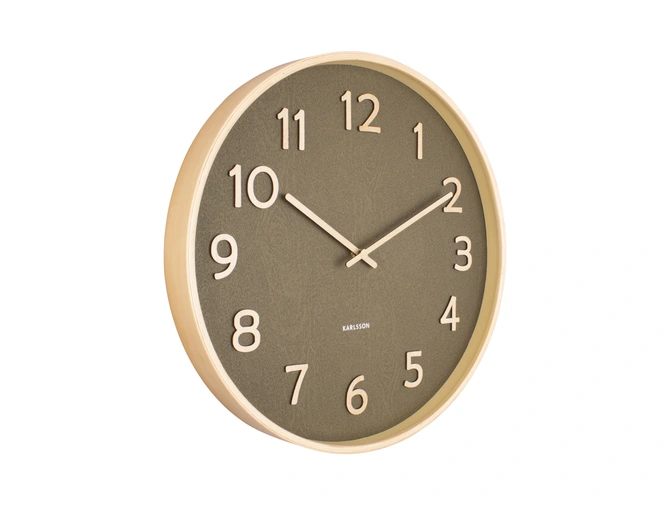 Wall clock Pure wood grain medium moss green zijkant, present time, tuincentrumoutlet.com