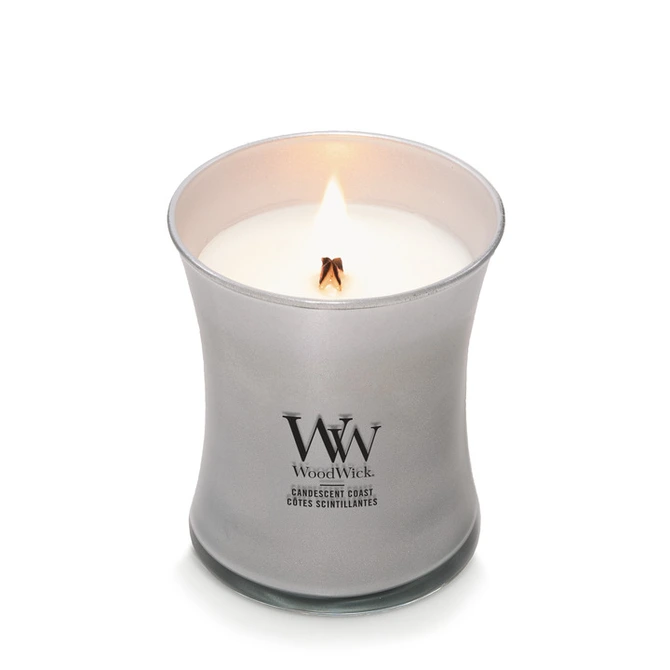 WW Candescent Coast Medium Candle - Silver brandend, Woodwick, tuincentrumoutlet.com