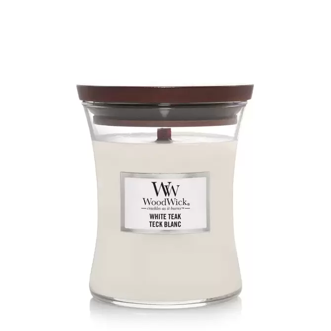 WW White Teak Medium Candle, WoodWick, www.tuincentrumoutlet.com