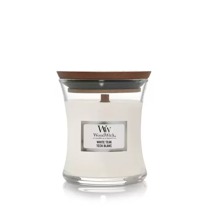 WW White Teak Mini Candle, WoodWick, www.tuincentrumoutlet.com